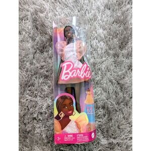 Barbie Fashionistas Doll #216 with Tall Body, Black Straight Hair‎ & Peach Dress